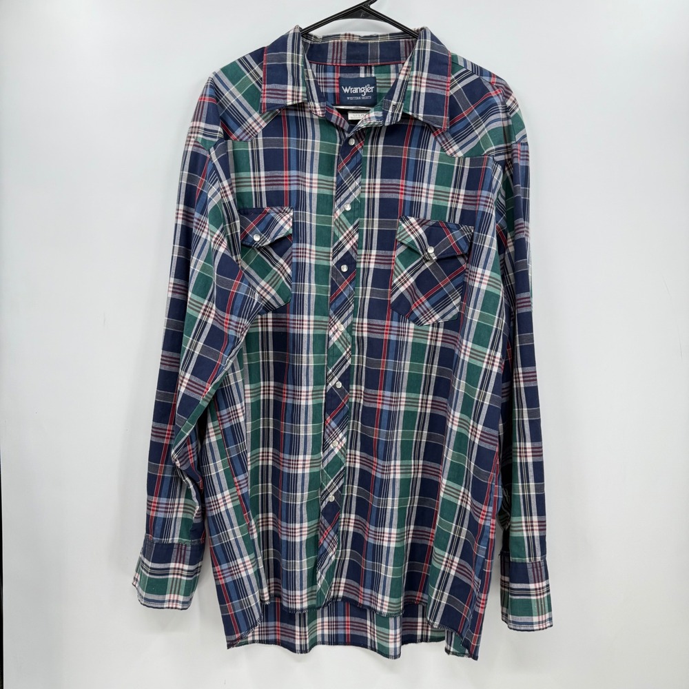 Wrangler Western Shirt Plaid Pearl Snap Tall Long Sleeve 2XLT‎